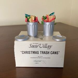 Department 56 Original Snow Village Garbage Trash Can Accessories Set of 2